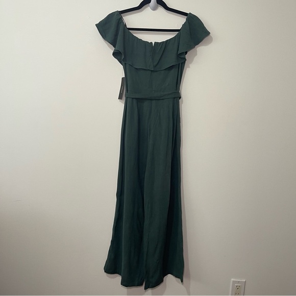 Lulus Women’s Green Off Shoulder Ruffle Maxi Dress in M NWT Belted Button Front - Picture 10 of 12